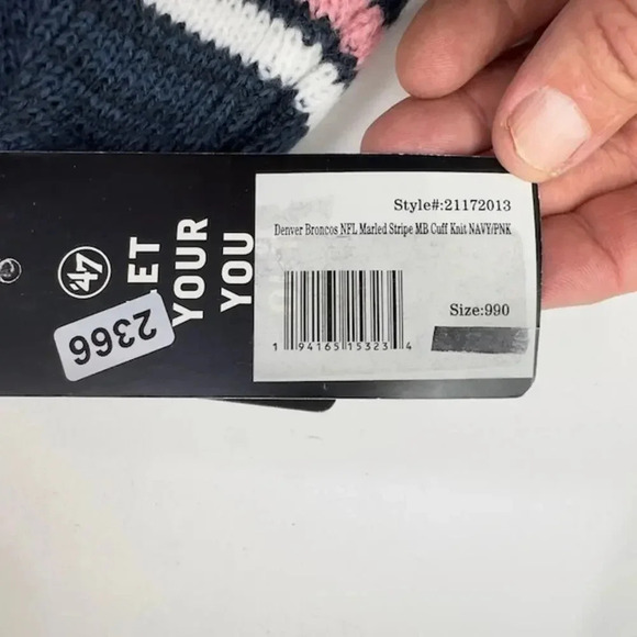 NEW '47 Brand NFL Denver Broncos Marled Stripe Cuff Knit Beanie Navy Pink OS - Picture 6 of 6